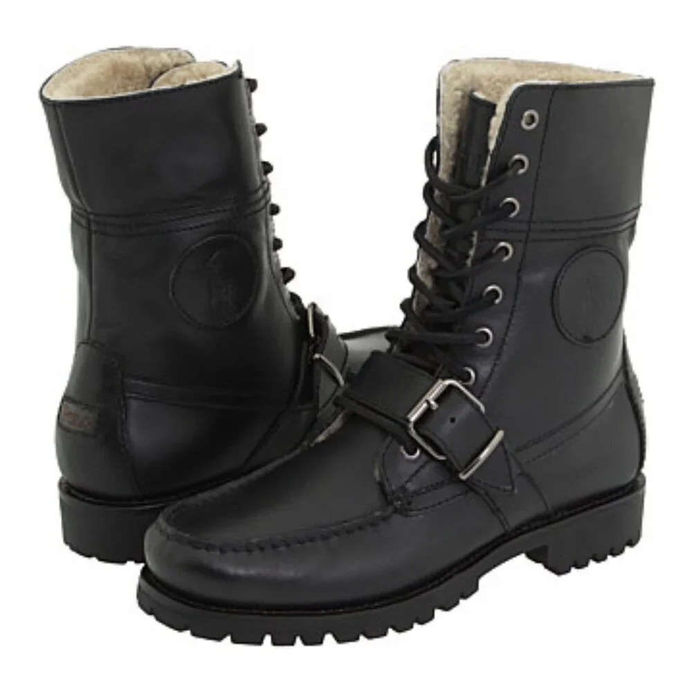 Polo by Ralph Lauren Black Leather Combat Boots